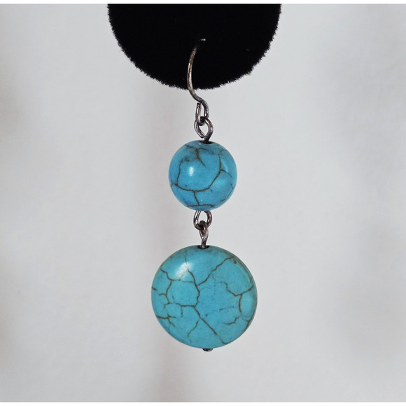Faux Turquoise Earrings Dangle Drop Pierced Blue Beaded Casual Southwestern Boho - Picture 6 of 8